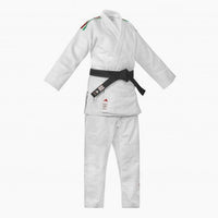 Fato judo branco Adidas J730 Champion III IJF riscas finas Itália