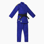 Fato judo azul Adidas J730 Champion III IJF riscas douradas